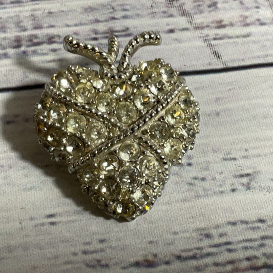 JOMAZ Joseph Mazer Silver Tone & Rhinestone Strawberry Brooch- 1.75"