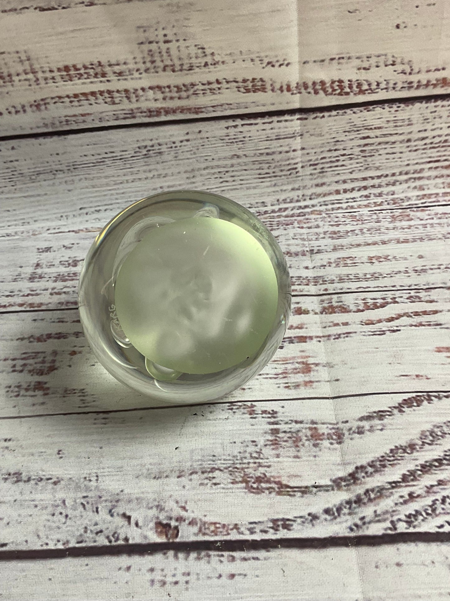Karg Signed Clear Glass Bubbles Paperweight