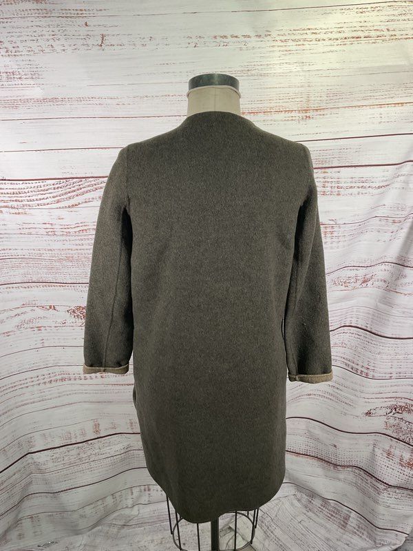 Vince Grey Olive Double-Faced Wool Coat Two Snap Front Pockets Size XS