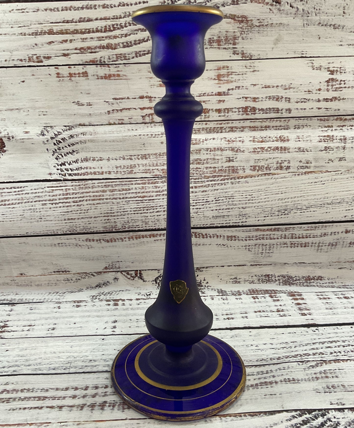 Antique Satin Cobalt Blue Candle Holder