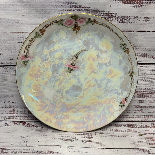 Vintage E. V. Frieze Iridescent Hand Painted Floral Design Plate 7.5"