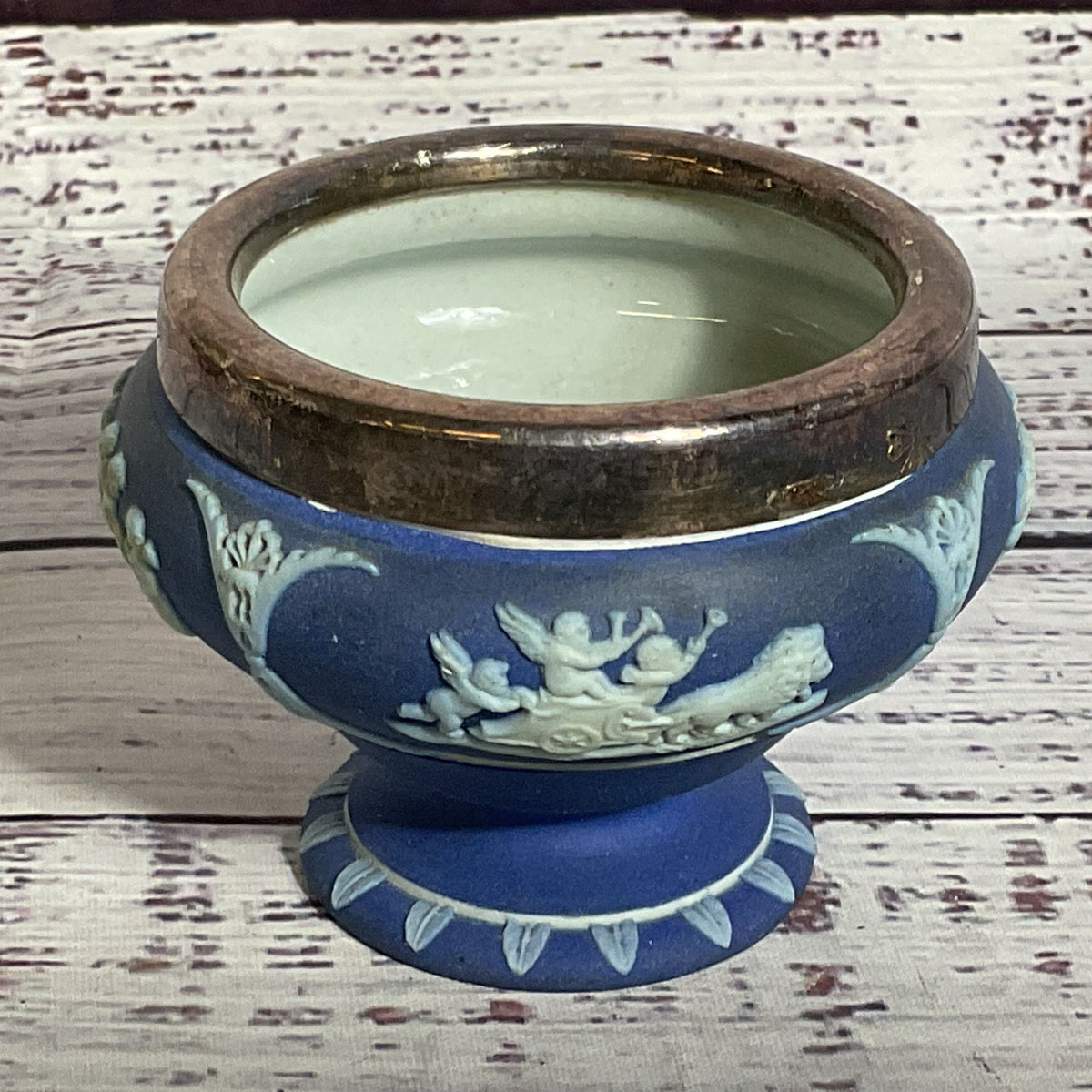 VTG./ANTIQUE WEDGEWOOD England Jasper & Silver Plated Decorative Small Bowl-2.5"
