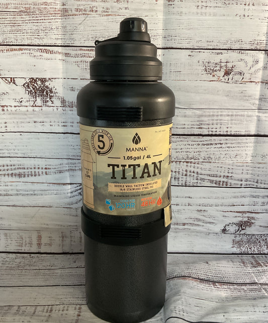 Manna Titan 1.05 Gallon Insulated Thermos Jug Stainless Steel 4 Liter Black
