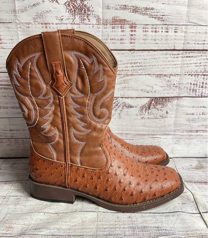 Roper Men's Ostrich Embossed Western Boots Brown 7