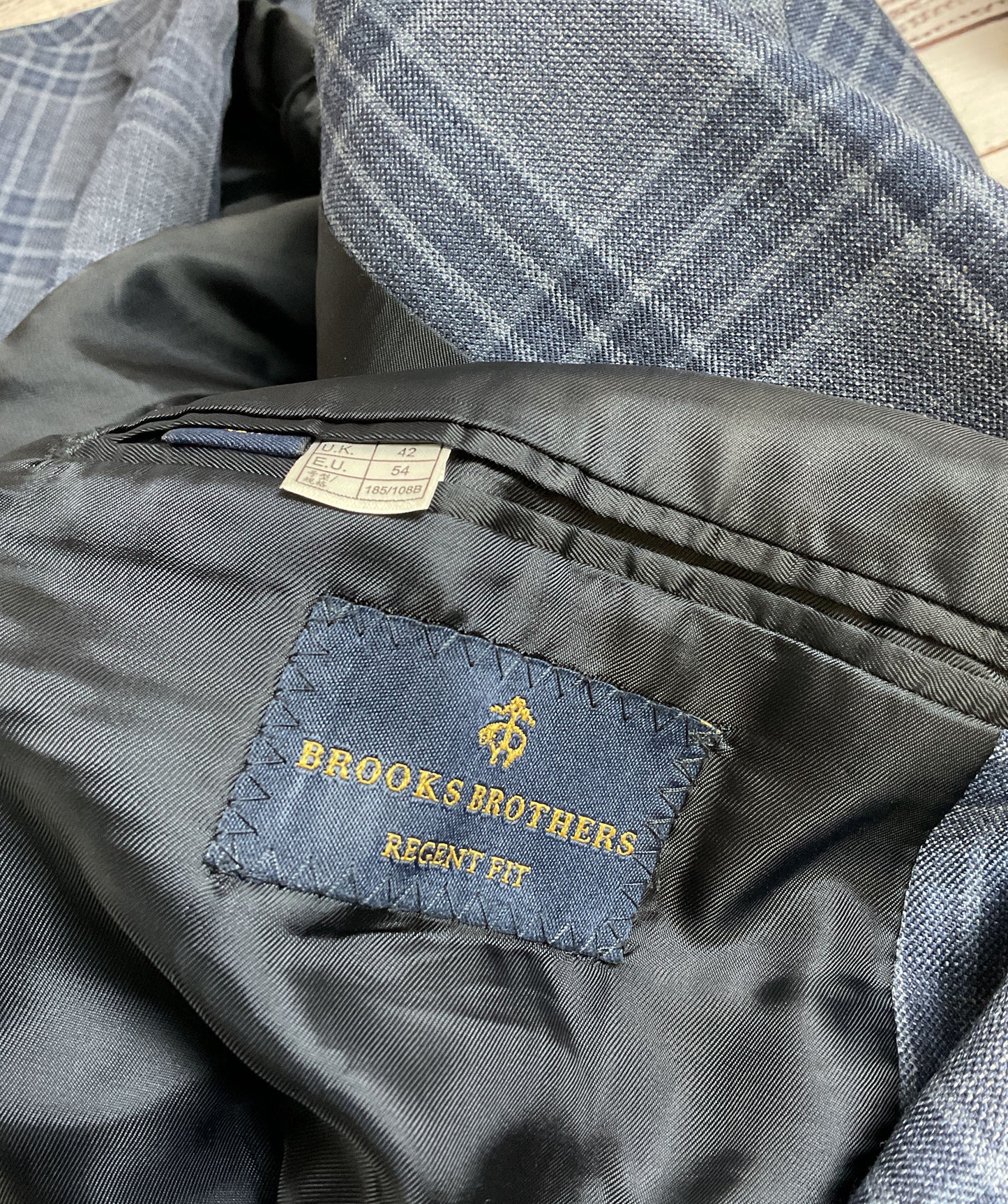 Men's Brooks Brothers Blue Plaid Lambs Wool Blazer - Size 42