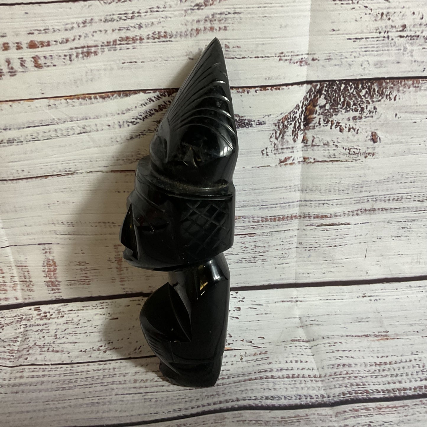Black Obsidian Aztec/Mayan Warrior Figurine- 8.25"