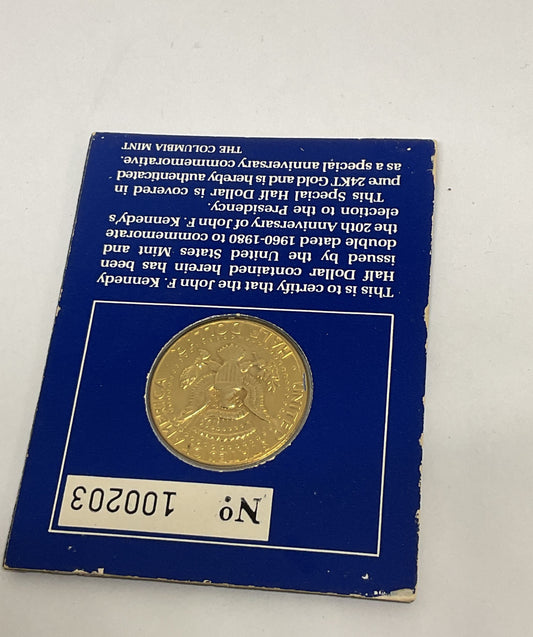 Double Dated 1960 1980 John F. Kennedy Half Dollar Coin 24K Gold Plated