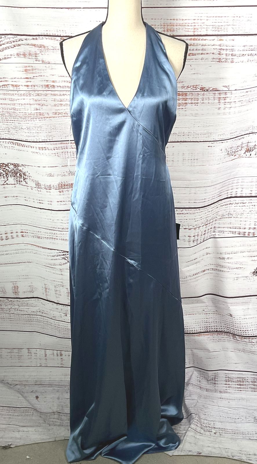 Lulus Purely Elegant Satin Twist-Back Maxi Dress Slate Blue XL