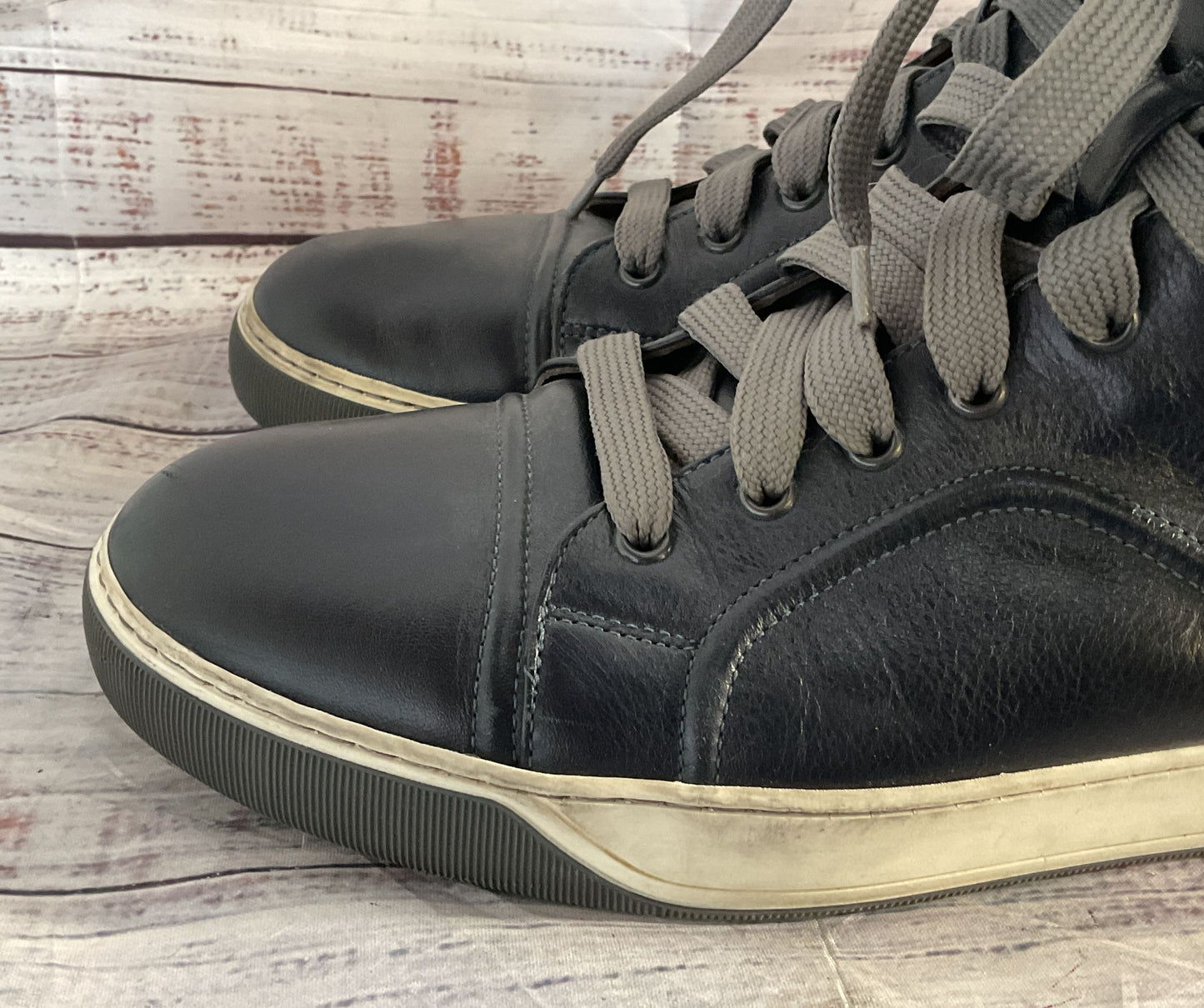 Lanvin Leather DDB0 High-Top Sneakers Navy Blue 10