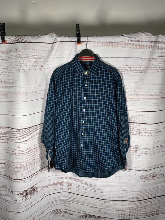 Robert Graham Men's Blue & Black Plaid Button Up Long Sleeve Shirt Size M