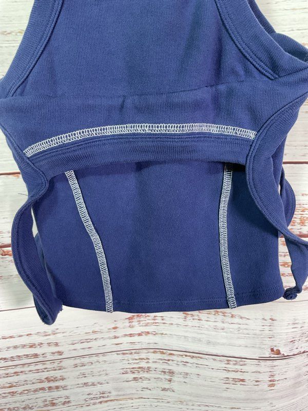 Astra Kidani Women's Ribbed Cutout Tank Top Blue Size M Made in USA