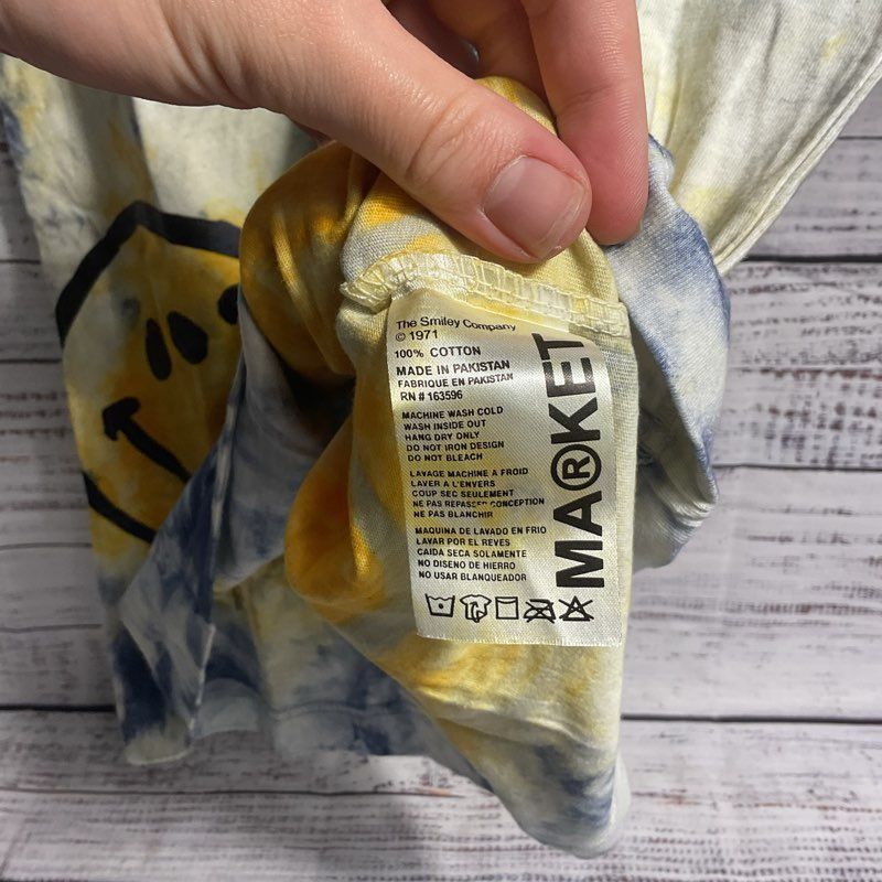 Chinatown Market Smiley Yellow Blue Sun Dye Short Sleeve Tie Dye T-shirt sz S