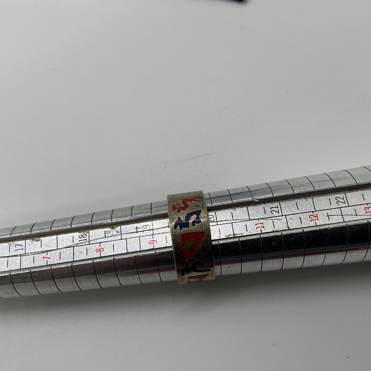 VTG. Sterling Silver & Enamel SZ 10 Ring- 3.70g