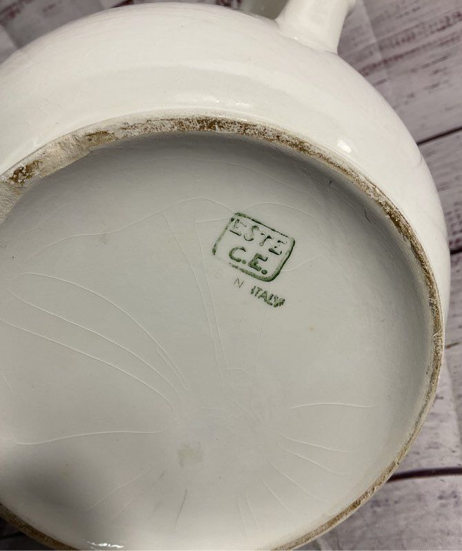 Vintage Este C.e. White Porcelain Pitcher Made In Italy 7.5"