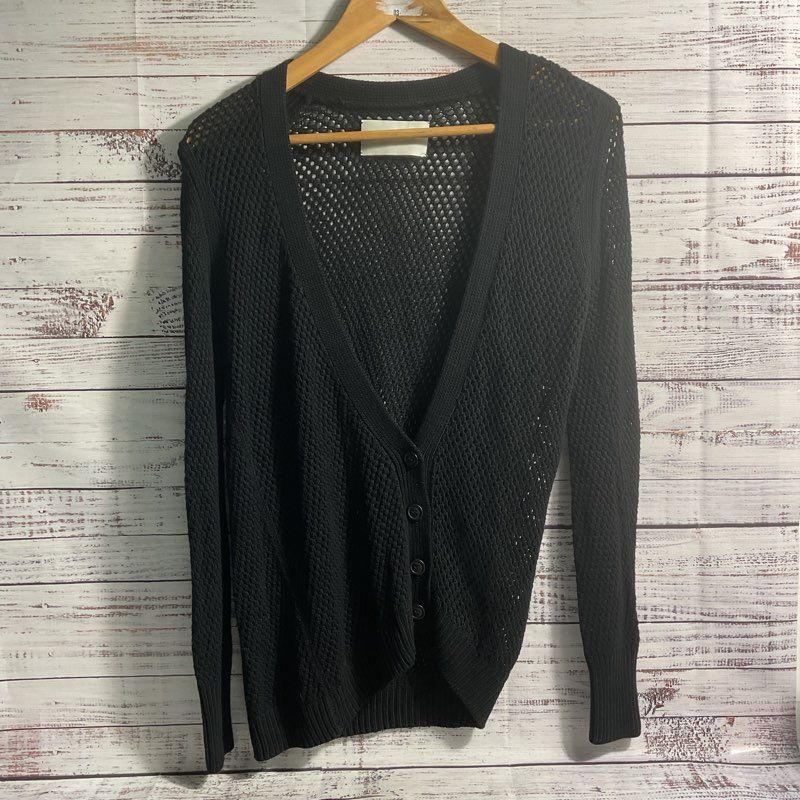 Brochu Walker Black Loose Knit Cotton 4-Button Cardigan Sweater Size in Desc