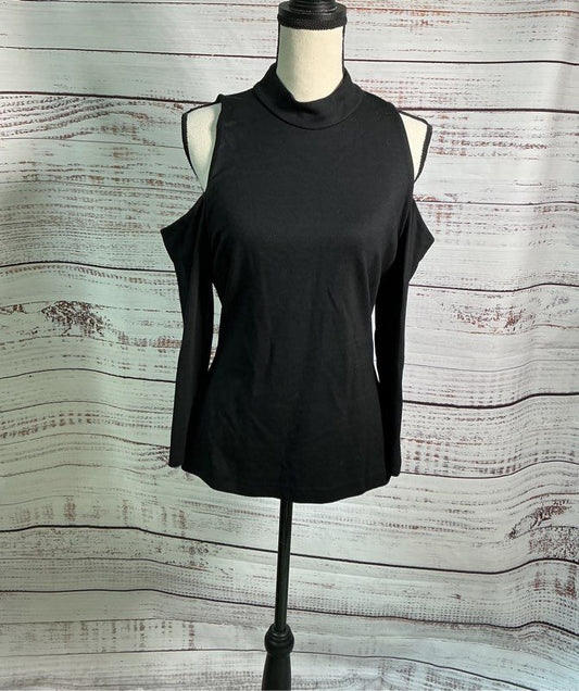 Women's L'Agence Black Cold Shoulder Long Sleeve Top Size L