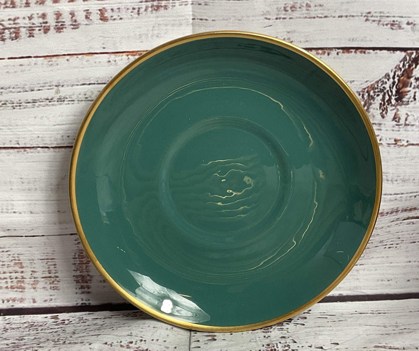 Flintridge Set of 8 Sylvan Soup Bowl Plates Teal Green Gold Trim