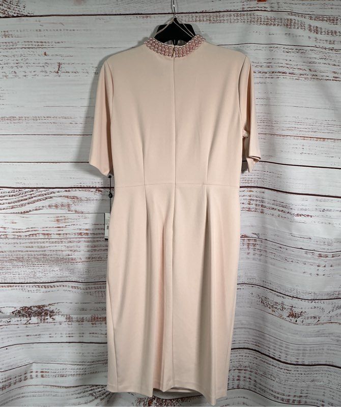 NWT Adrianna Papell Blush Pink Embellished Pearl Midi Dress Size 12 Retail $169