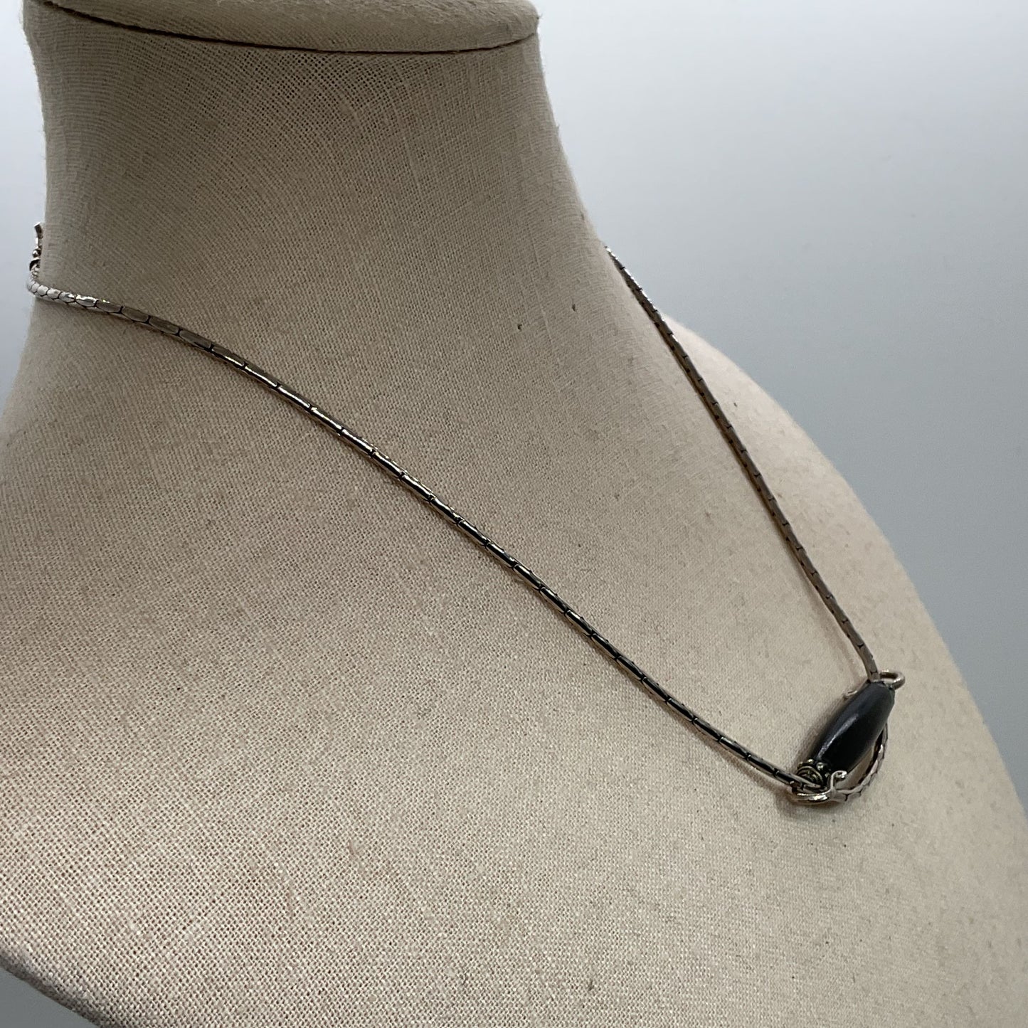 Sterling Silver & Onyx Pendant 16" Chain Necklace- 11.74g