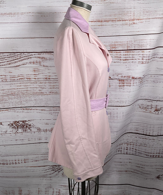 Malo Cashmere Button Down Belted Leather Trim Jacket Pink 48