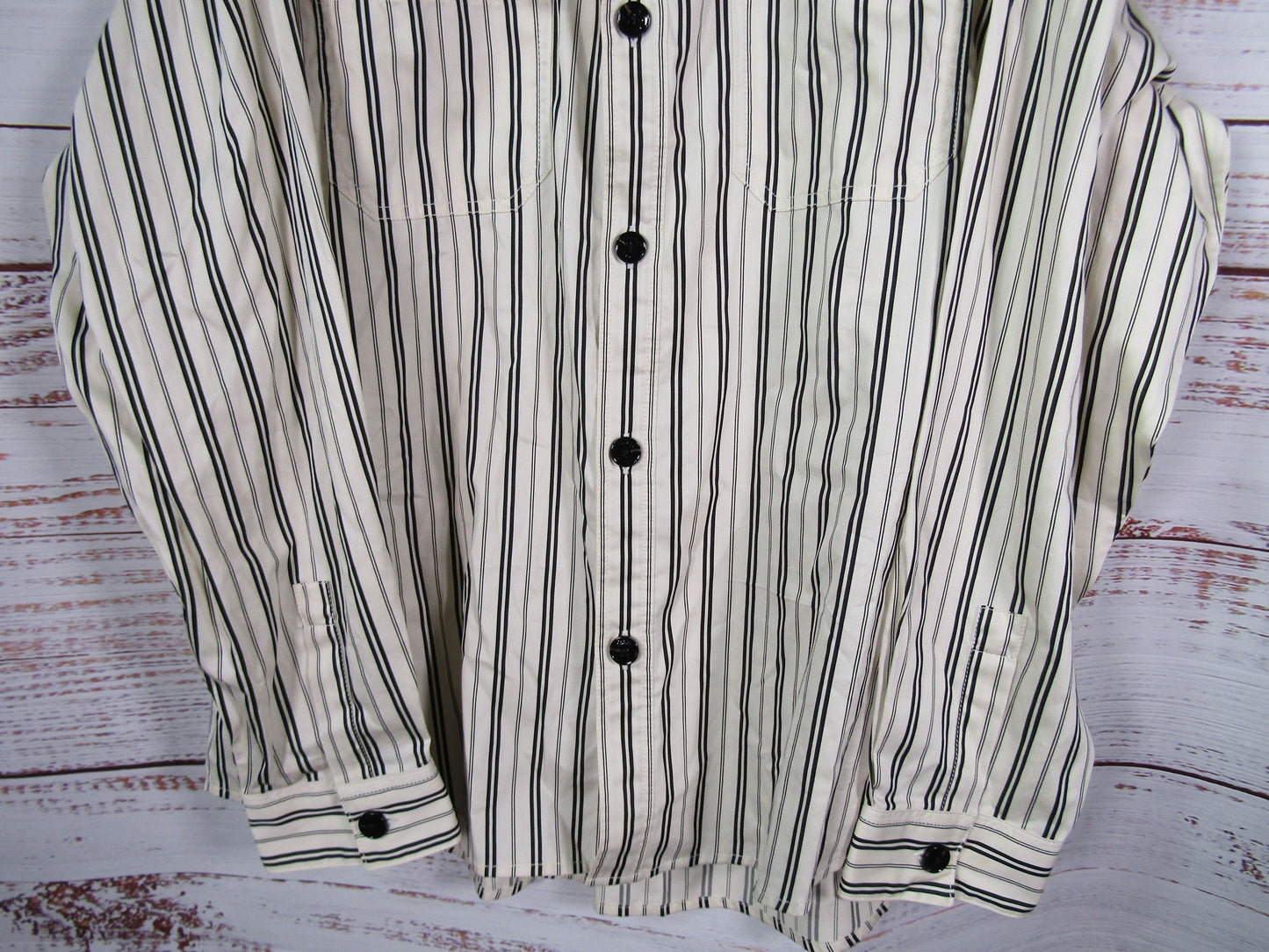 Hugo Boss Men's Off White Striped Long Sleeve Cotton Blend Shirt Size XXL