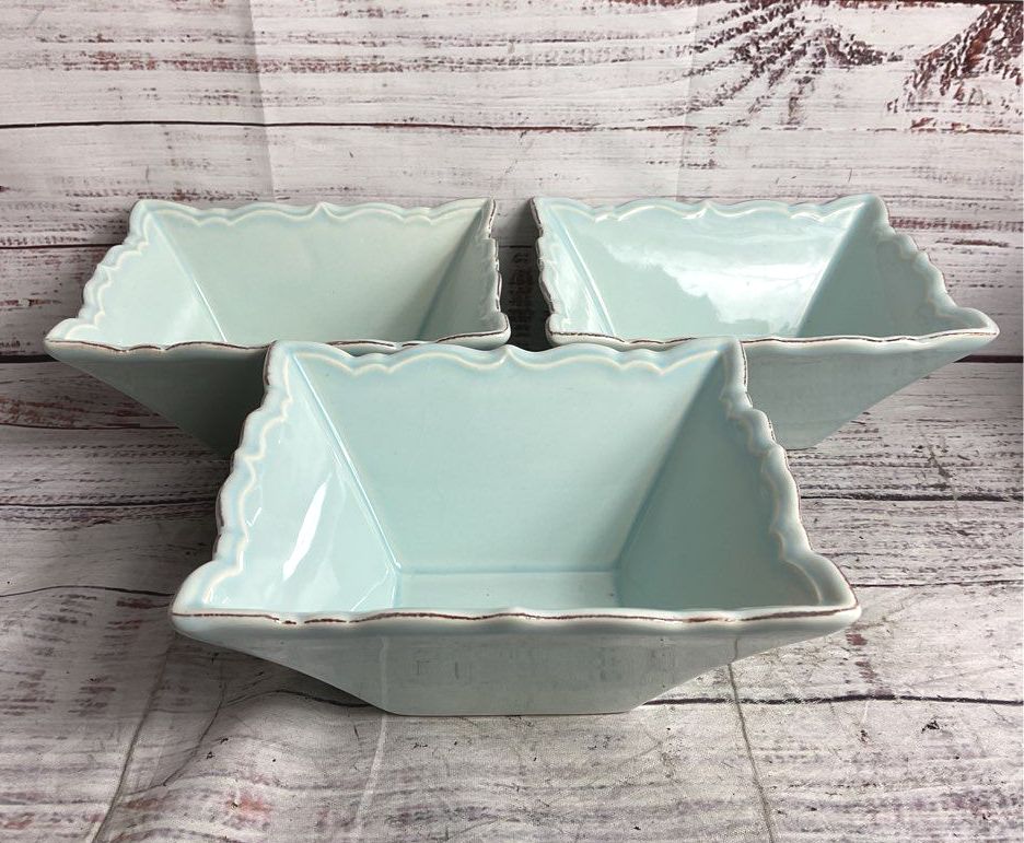 Primagera Portugal Ceramic 6" Set of 3 Serving Bowls Turquoise