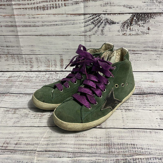 Golden Goose Green Suede High Top Sneaker w/ Purple Glitter Laces Kid's Size 30