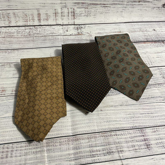 Lot of 3 Vintage Giorgio Armani Brown Geometric Patterned 100% Silk Tie 57 in.