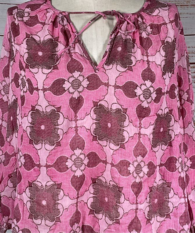 Antik Batik Tereza Printed Cotton Gauze Blouse Shirt Pink 36/XS