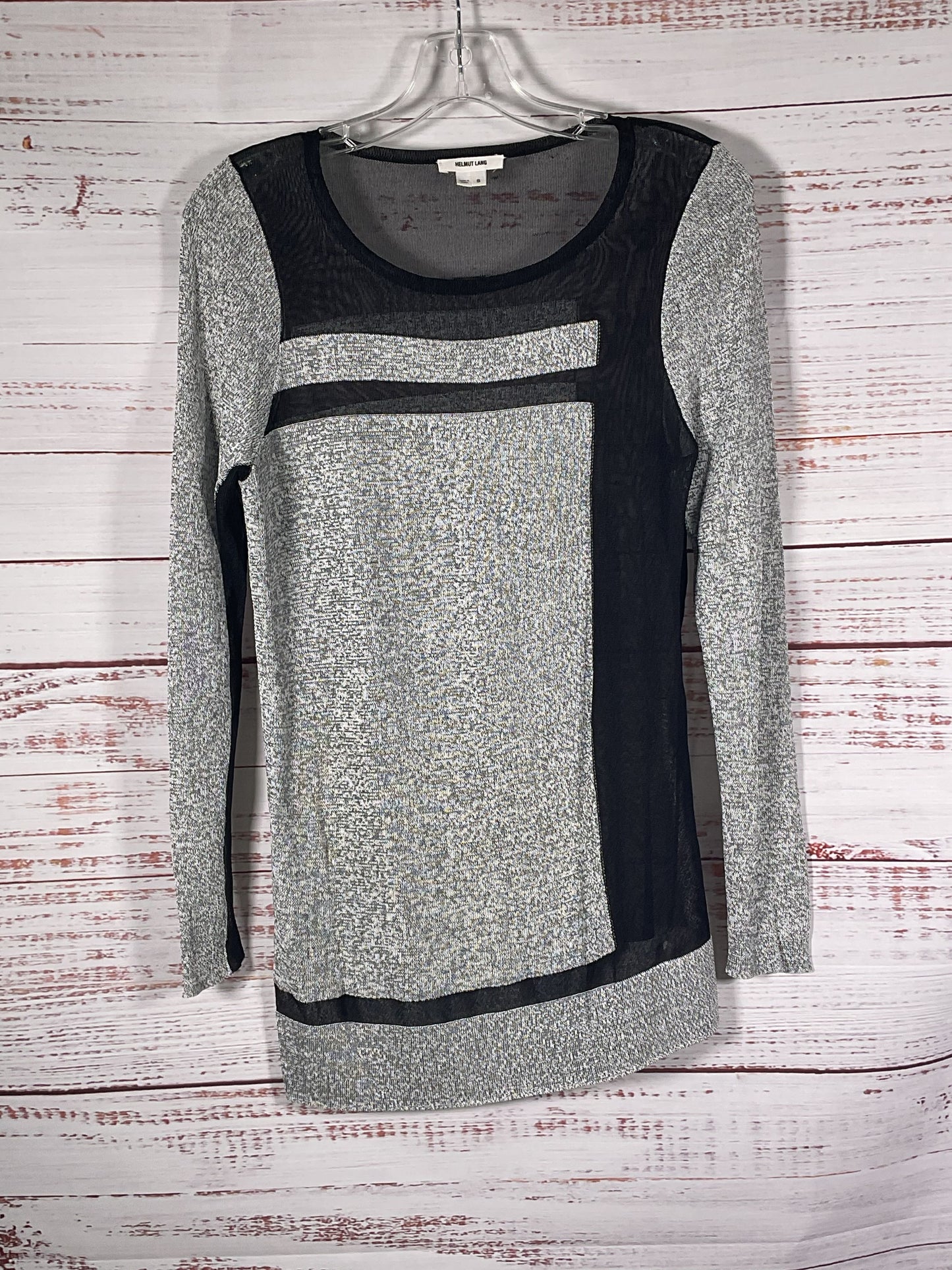 Helmut Lang Gray and Black Partial Mesh Long Sleeve Top - Size S