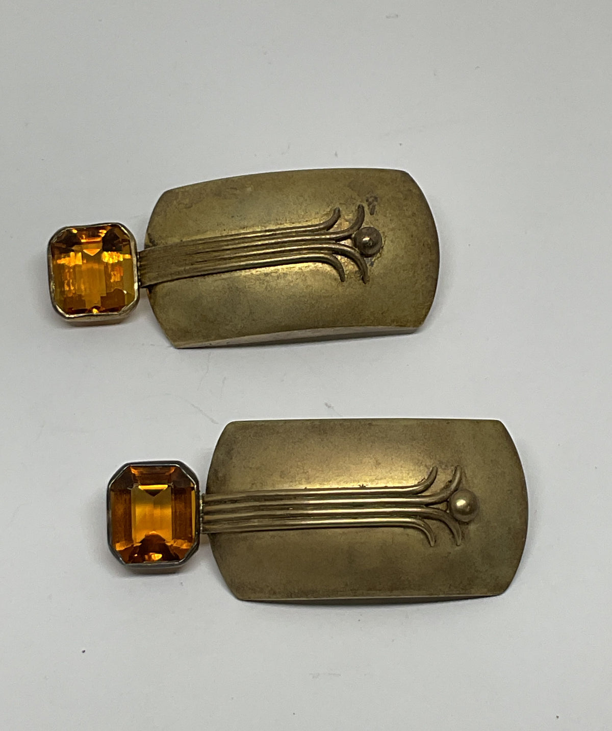 Signed 89 STG Sterling Silver Vintage Clip on Earrings with Citrine