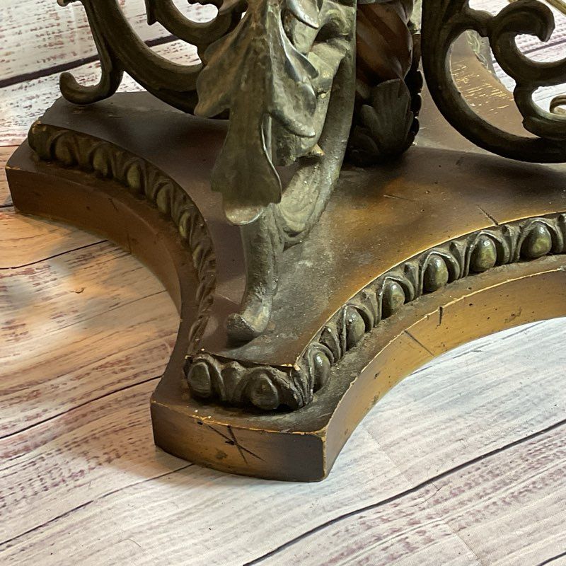 ANTIQUE French?? Brass and Wood Base 5 Arm Ornate Lamp- 42" Tall