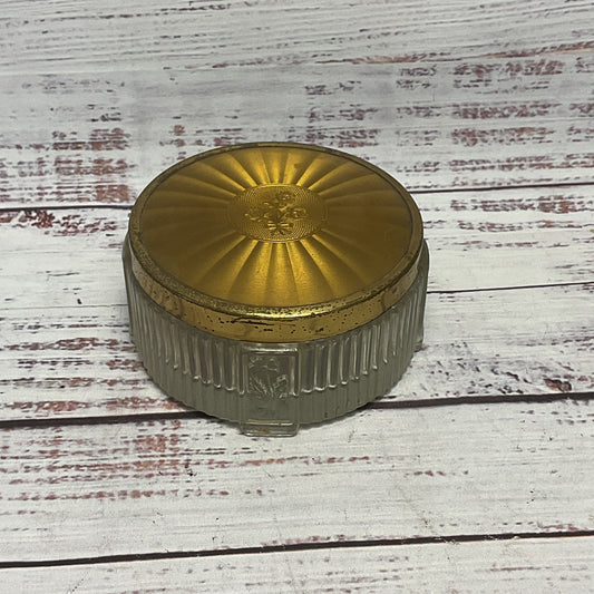 Vintage Glass Brass Lid Gold Tone Vanity Powder Storage Jar 4"