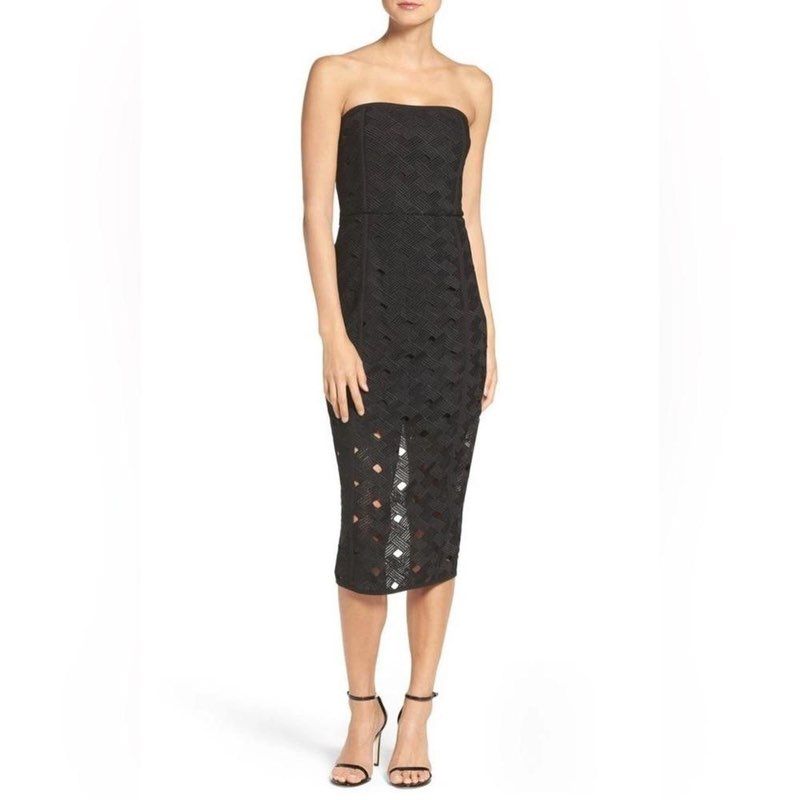 Misha Collection Strapless Textured Geo Midi Dress Size 2 STUNNING! Retail $425