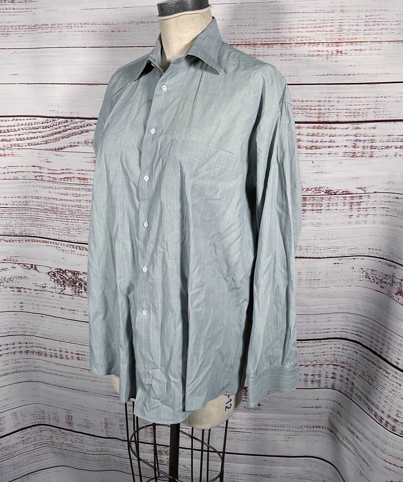 Giorgio Armani Vintage Striped Button Down Dress Shirt Sage Green 16 32/33