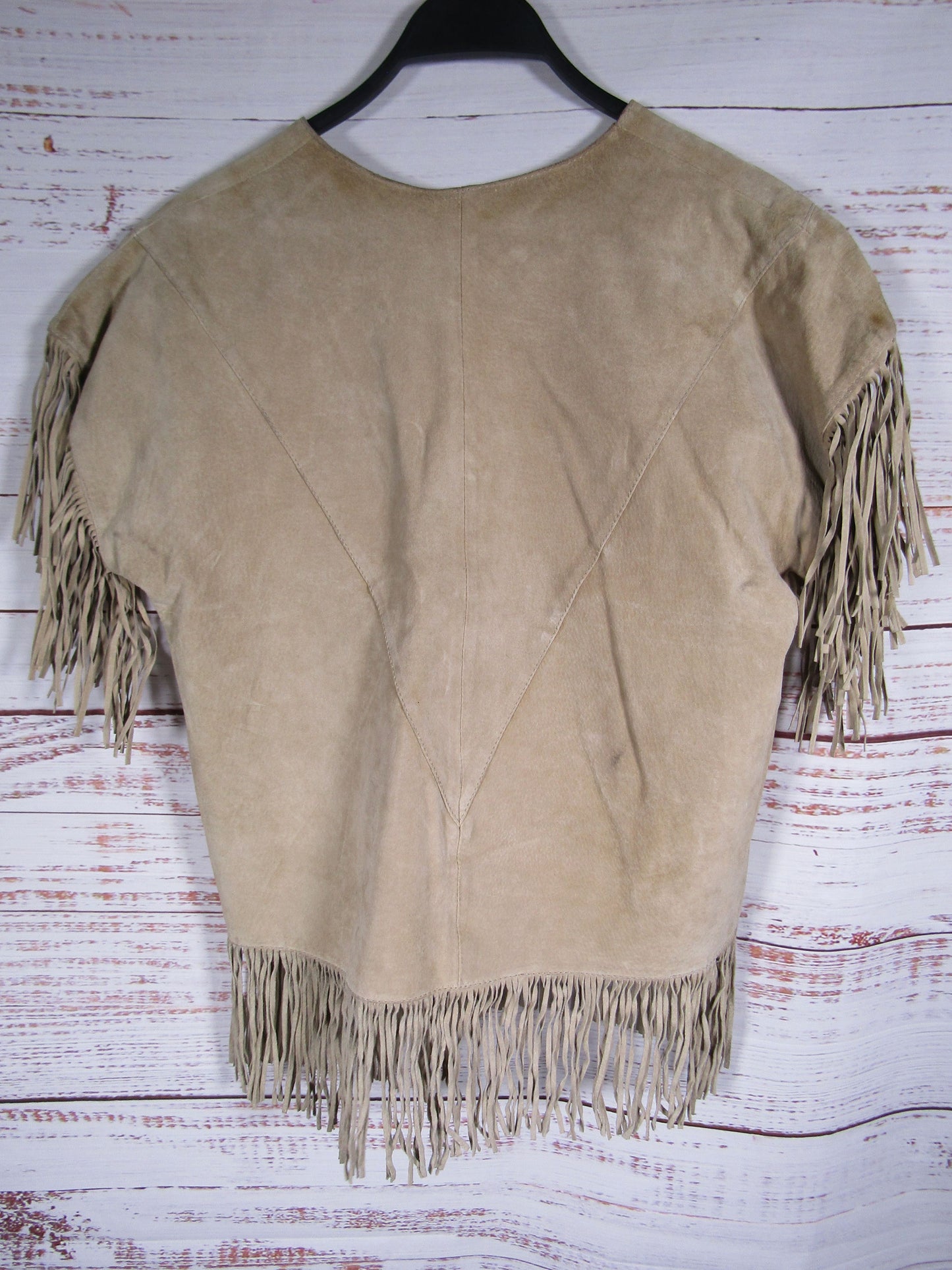Vintage Scully Women's Beige Leather Fringe Top Size 14