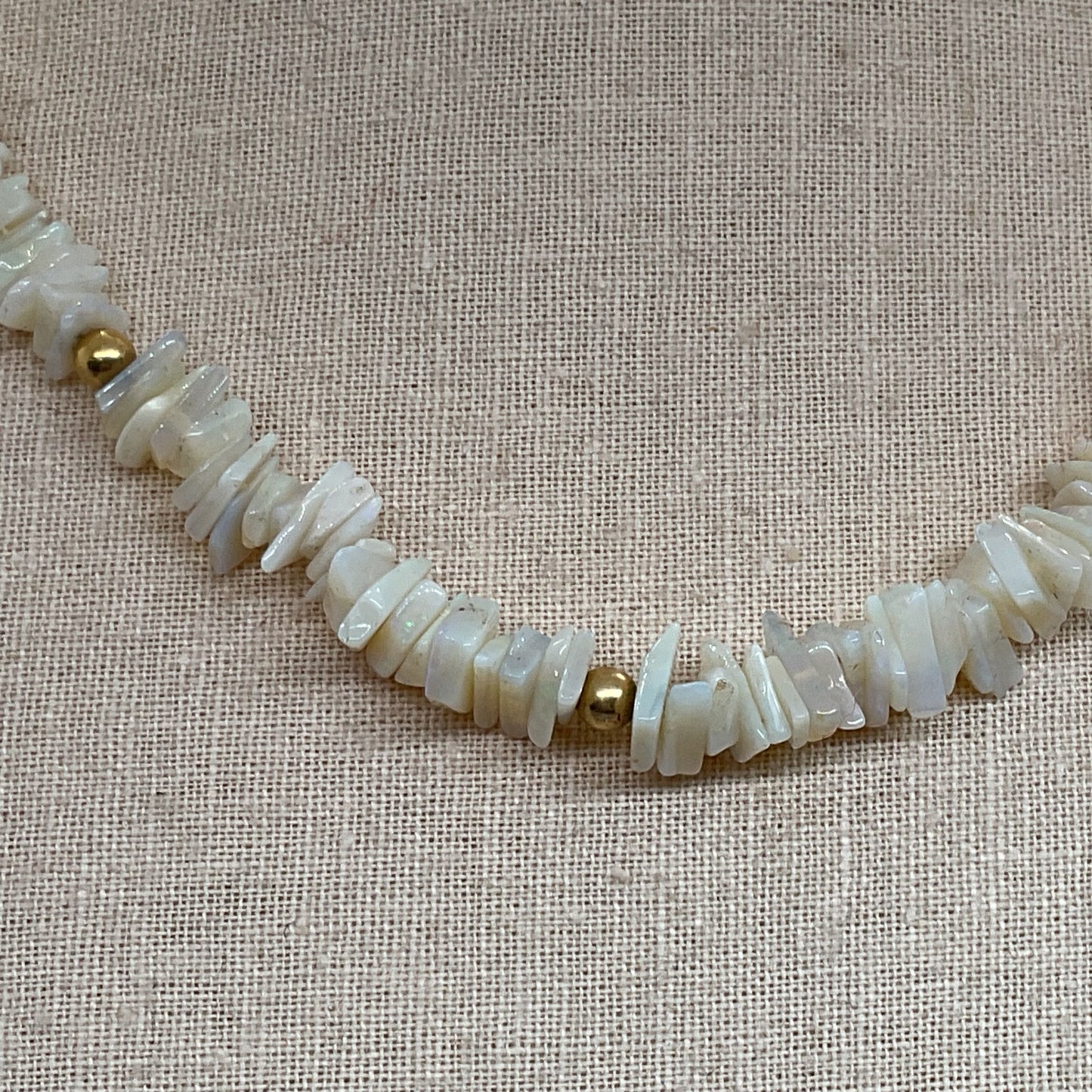 14K Yellow Gold Clasp & Beads Raw Opal Chip Beaded 16" Necklace