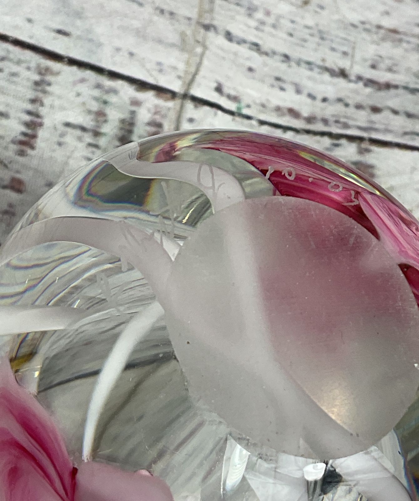 Robert Held Vintage Floral Hand Blown Glass Vase Clear Pink