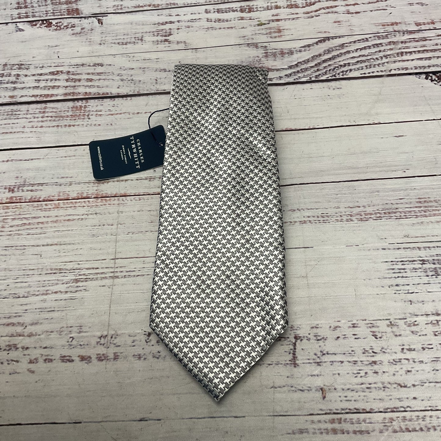 Charles Tyrwhitt Silver Grey Puppytooth Silk Neck Tie - Size 58"