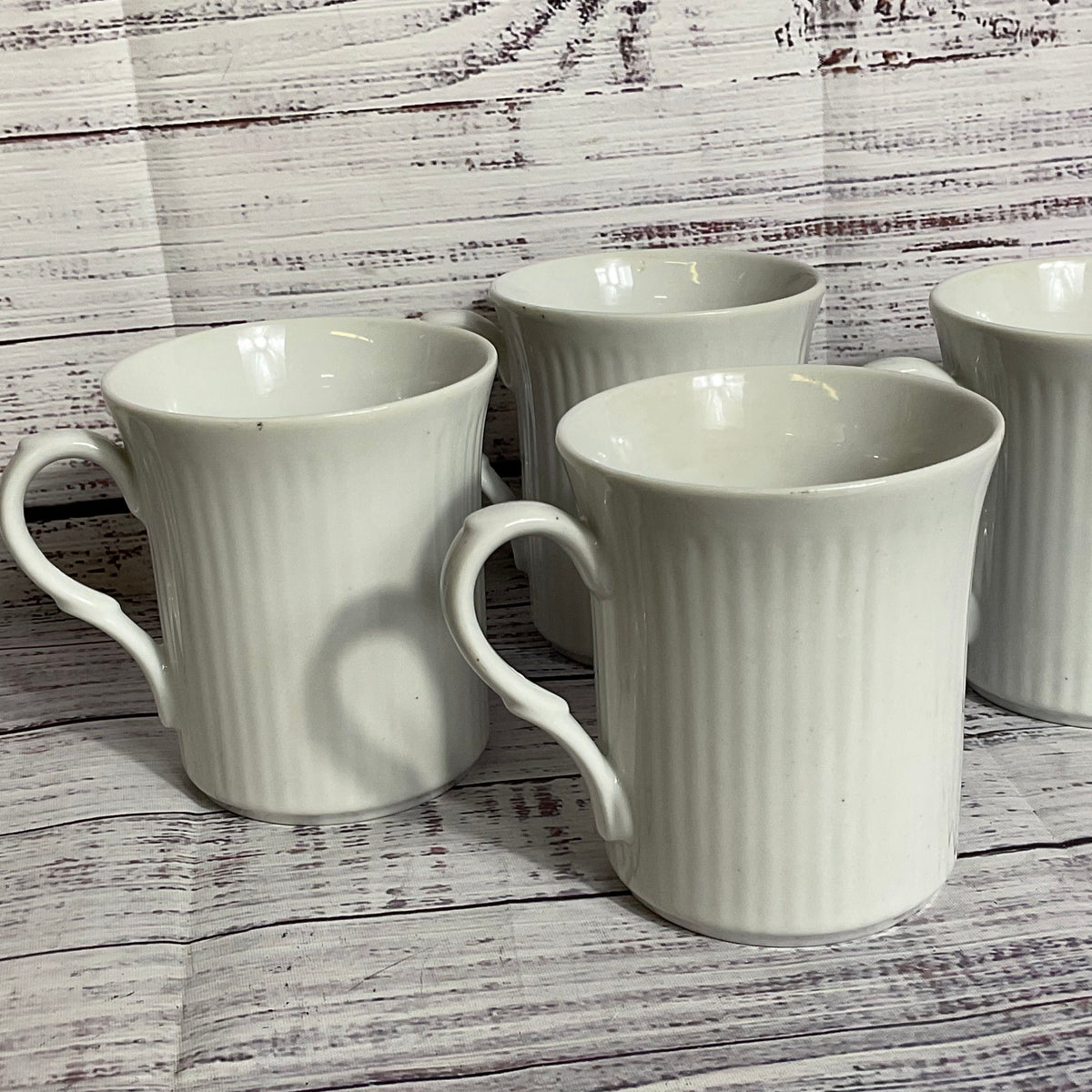 Set of 4 VTG. LILIAN VERNON White Vertical Ribbed Coffee Mugs