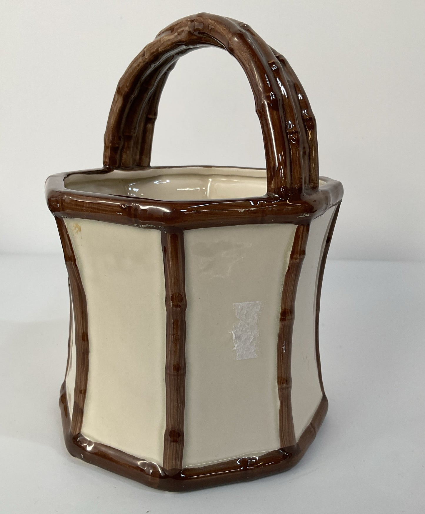 Vintage Fitz and Floyd Bamboo Motif Ceramic Basket Vase