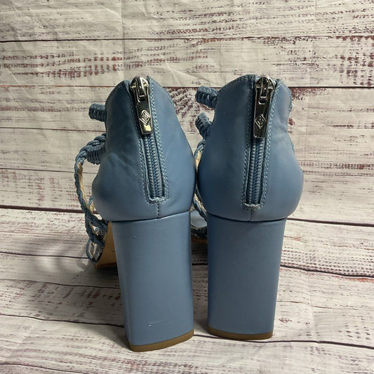 Donald Pliner Blue Snake Embossed Leather Braided Strappy Column Heel Size 10 W