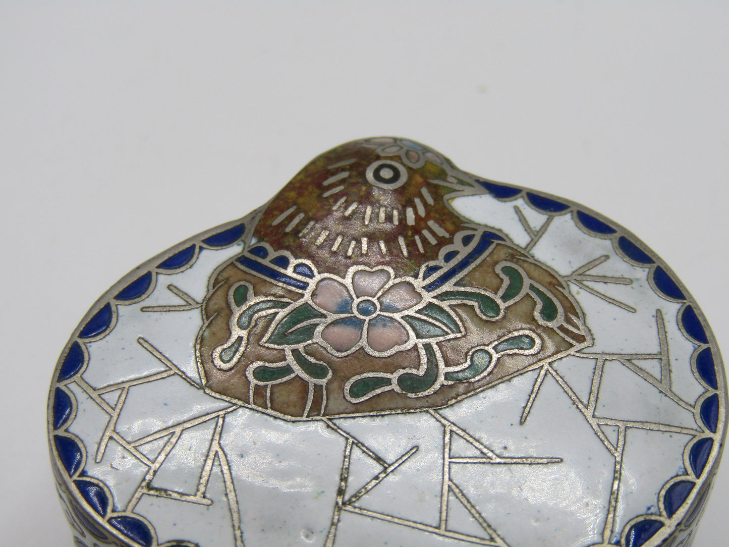 Vintage Handcrafted Cloisonne Enamel Floral Bird Motif Pill Box