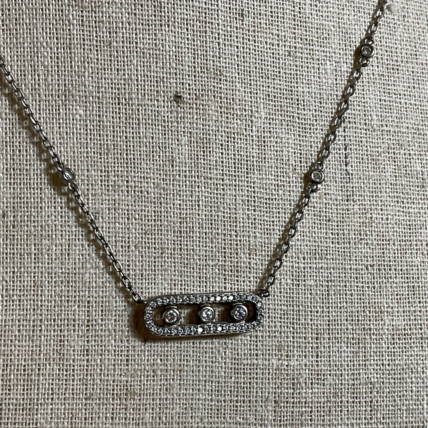 MESSIKA X GIGI HADID Silver Tone & Rhinestone Pendant Necklace-18"