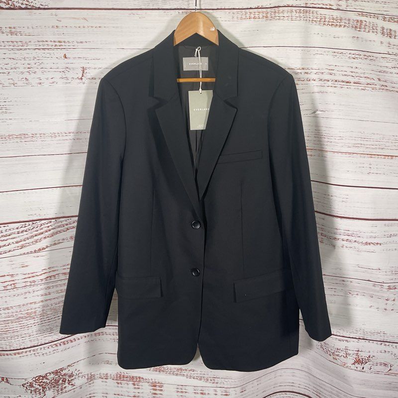 NWT Everlane Black Wool Blend Notch Lapel 2 Button Blazer Jacket - Size 16