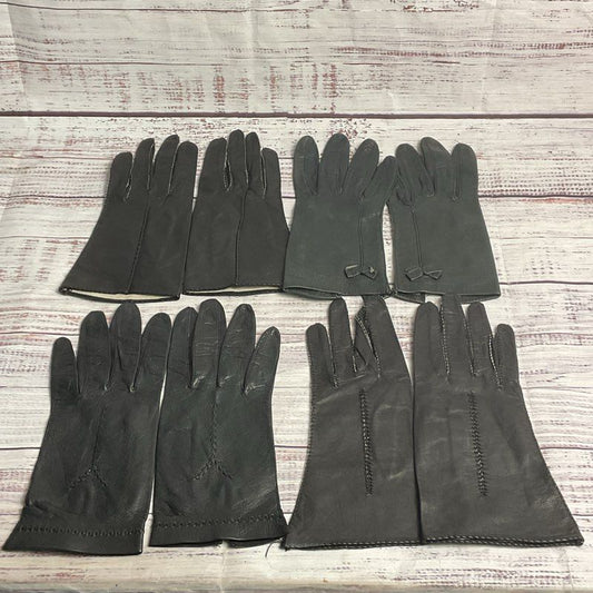VTG. Mixed Lot of 4 Pairs of Black Leather Stitch Detail Driving Gloves sz Small