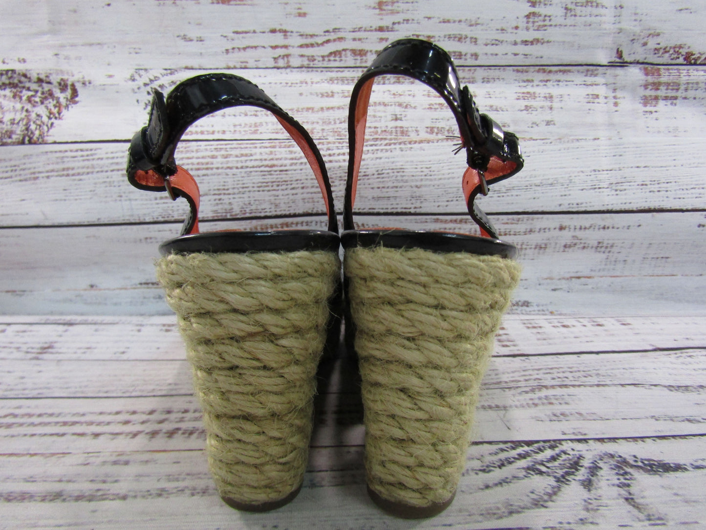 Via Spiga Mahala Women's Black Leather Espadrille Wedge Sandals Size 8