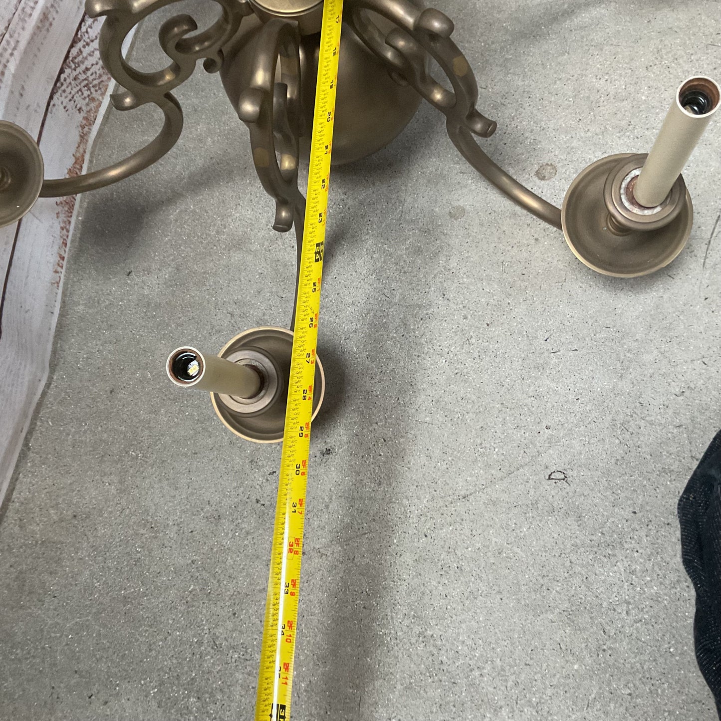 Large Brass 6 Light Arm Round Sphere Ceiling Mount Chandelier 30"
