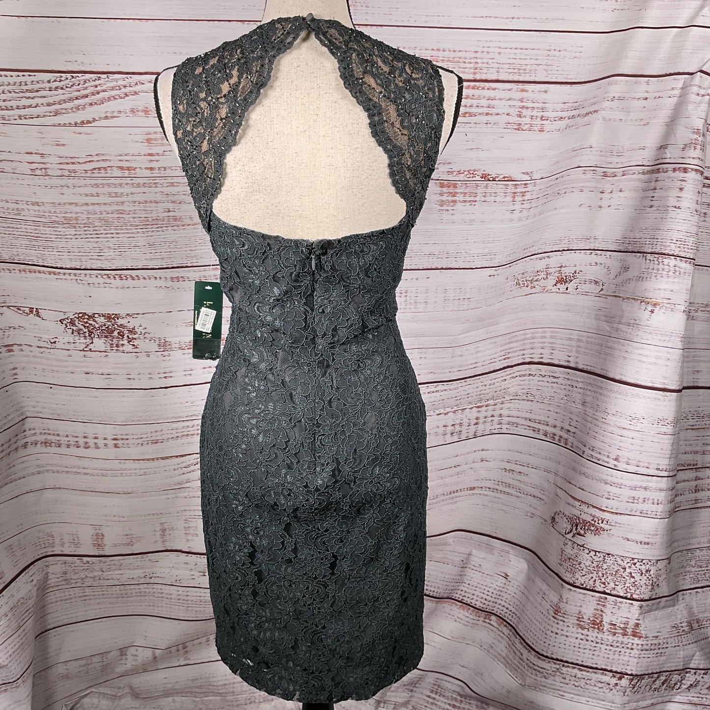 NWT LAUREN RALPH LAUREN Women's Gray Beaded Lace Sleeveless Cocktail Dress- SZ 8