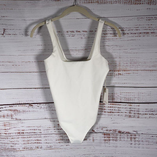NWT Good American Modern Tank Scuba Bodysuit Romper Swimsuit White Women's sz 1